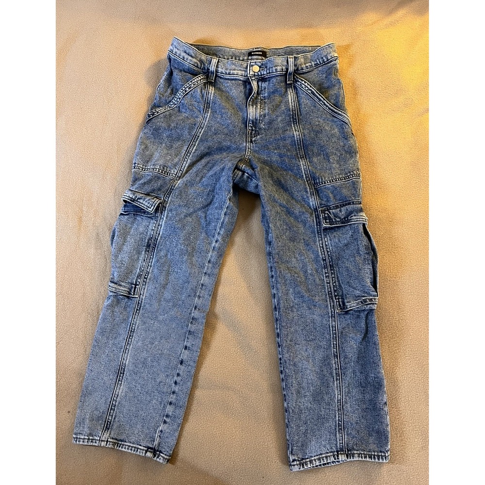 Express Y2K Cargo Jeans 30x26 Utility Denim 2000s Streetwear Workwear Pants